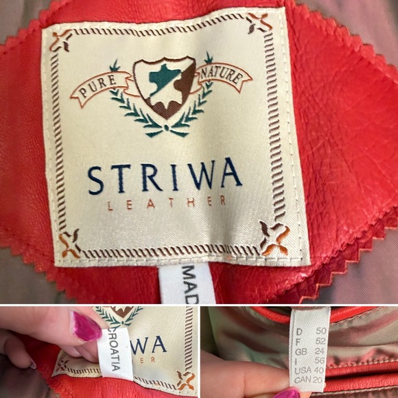 Vintage 90s Red Leather Bomber Jacket STRIWA Croatia SALMI Zip Oversized 40 - Picture 9 of 13